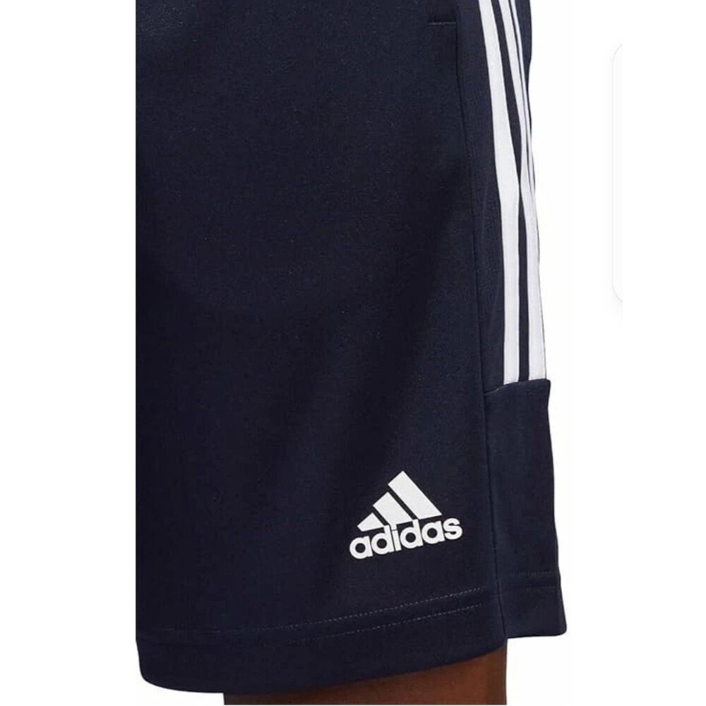 Adidas 3 Stripe Men’s M Active Drawstring Shorts + Zipper Pockets Aeroready Navy - Picture 4 of 9